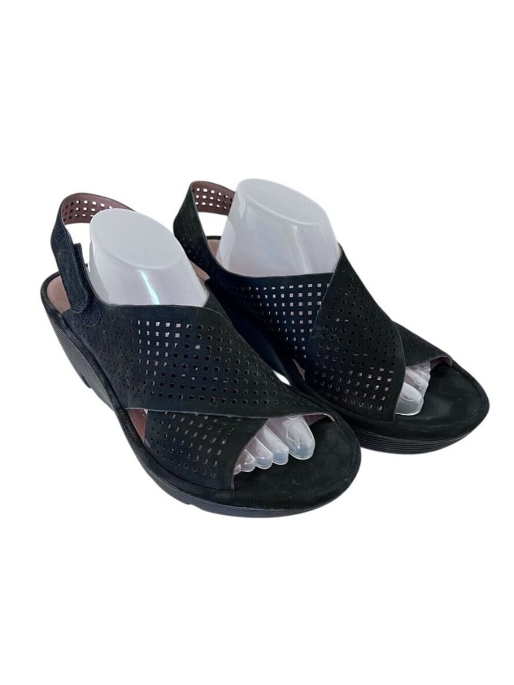 Clarks Artisan Clarene Award Sandals 8M Black Nubuck Wedge Slingback Adjustable